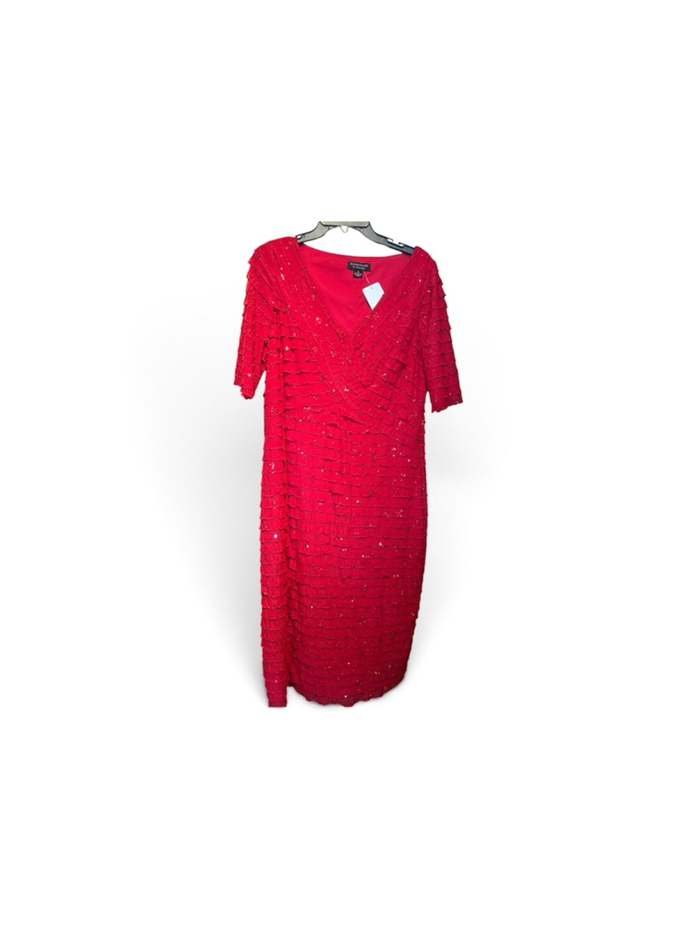 Signature by Robbie Bee Bright Red Beaded Midi Dress
